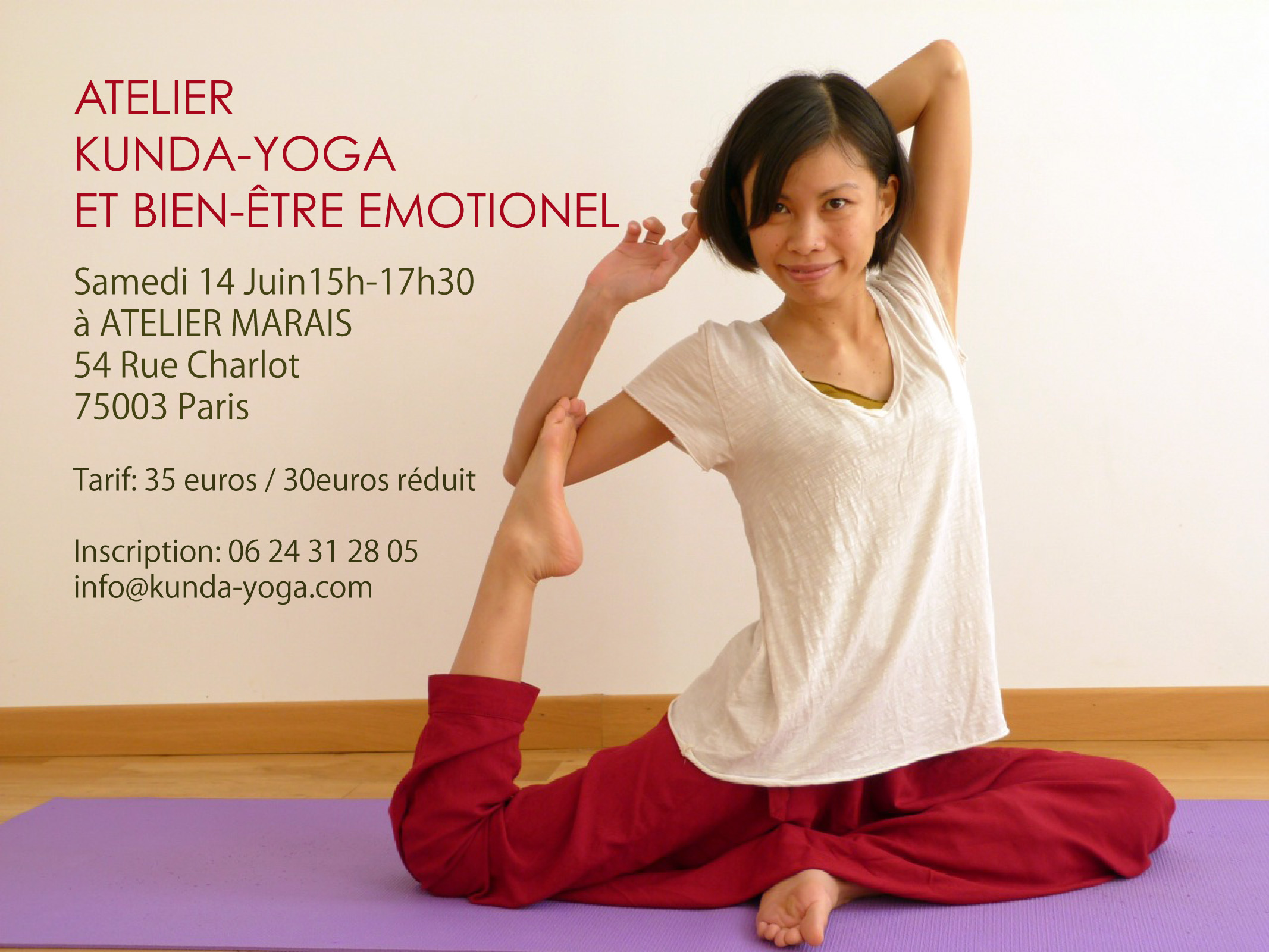 Samedi 14 Juin 15h-17h30 Atelier « Kunda-Yoga et bien-être émotionnel »
